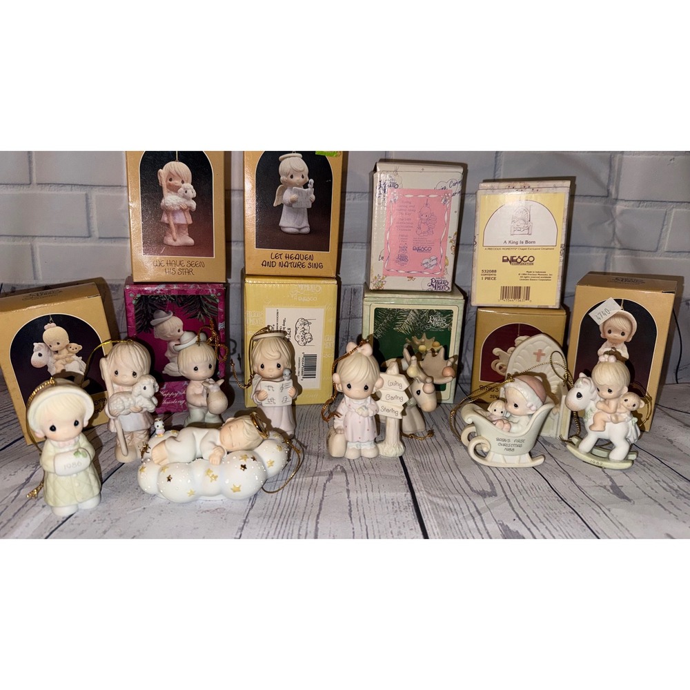 Precious Moments Vintage Porcelain Christmas Ornament Lot Enesco Original Boxes